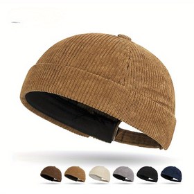 Resim Kadınlar için düz renk kord beani, unisex sokak stili vintage tang şapka, hip-hop japon stili, esnek olmayan, nefes alabilir, sadece elde yıkama, polyester malzeme 