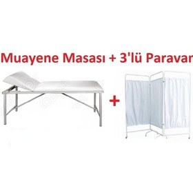 Resim AcarLAB Muayene Masası + Paravan + Eskabo + Serum Askısı Dörtlü Set 