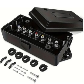 Resim Xuweiwei Black Heavy Duty 7 Yollu Römork Junction Box - Hava Koşullarına Dayanıklı 7 Pinli Elektrik Konnektörü Vida Ve Braketler İle 