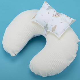 Resim Emzirme Yastığı - Çift Taraflı - Krem Waffle - Yeşil Gökkuşağı 