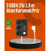Resim Selfbuysell Akım Korumalı 3 USB Portlu 4’lü Priz 4.1A Hızlı Şarj 
