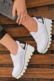 Resim otuzbesshoes Anna Dalgıç Kumaş Dolgu Topuk Ayakkabı Beyaz 