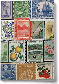 Resim Vintage Serisi 12 Pul Koleksiyonu A6 Çizgili Mini Defter Not Defteri Çok Renkli 
