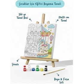 Resim Atlı Karınca Temalı Çocuk Boyama Tuvali Şövaleli Eğitici Boyama Seti 20x20 Cm 