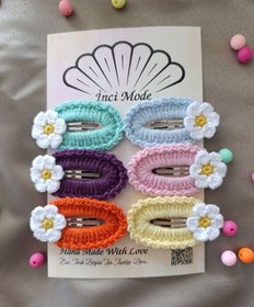 Resim Amigurumi El Yapımı 6'lı Renkli Papatya Çıtçıtlı Kombin Toka Seti Çok Renkli 