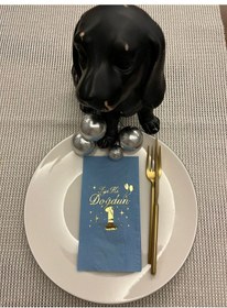 Resim Gold Yaldızlı Mavi Bir Yaş İyi Ki Doğdun Garson Katlama Peçete 16 Adet 