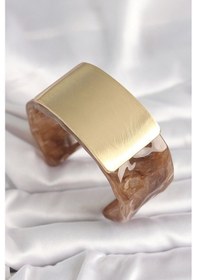 Resim Kahverengi Mermer Desen Akrilik Platik Gold Dikdörtgen Plaka Model Vintage Kadın Bilezik - Tj-bb6686 Çok Renkli 