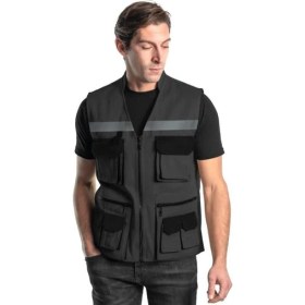 Resim Şensel, Reflektörlü Çok Cepli Yelek, Gri-Siyah -118E1537- 