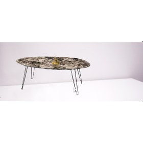 Resim Orta sehpa OSM ELİPS MODEL Mermer Desen Metal Kahverengi Ahşap Mdf Tabla El Yapım 