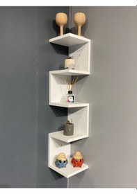 Resim Bicabin Bicabin Dekoratif Ahşap Modern Zigzag Köşe Duvar Rafı Organizer 