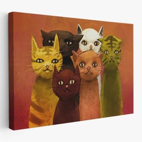 Resim Es10 Özel Tasarım, Dekortif BaskıSoyut Kediler Yağlıboya Görünüm Dekoratif Kanvas Duvar Tablosu-3465 (95 x 165) 