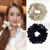Resim 2/1parça Dantel Çiçek Kenarı Scrunchie Saç Lastiği 2024 Yeni Yüksek Kaliteli Kadınlar İçin Elastik Bant, Kumaş, Zarif Stil, Çiçek Süslemesi, Düz Renk, Saç Aksesuarı 