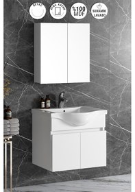 Resim Yıldız 55 Cm Beyaz Mdf Seramik Lavabolu Asma Banyo Dolabı Takımı Beyaz 