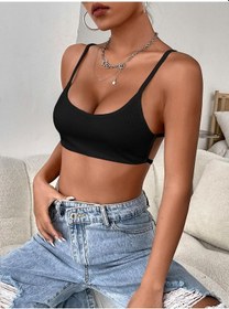 Resim Liona Kadın Siyah Renk Sırtı Açık İpli Sütyen Stil Super Crop Mini Büstiyer 001 