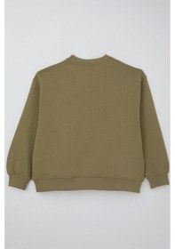 Resim Locoloco Kız Çocuk Sweatshirt Kabartma Yazı Baskılı 9-14 Yaş, Haki Yeşil Haki Yeşil 