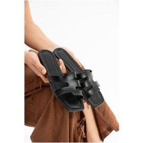 Resim Siyah Biye Kadın Terlik Ev Ve Dış Mekan Terliği Siyah 