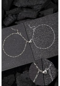 Resim Gümüş Bay Bayan Çift Birleşen Kalp Sevgili Bilekliği Kle2s65 Sarı 