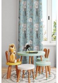 Resim Bisikletli Fil Desenli Fon Perde Çocuk Ve Bebek Odası Süet Dijital Baskılı Ekstrafor Büzgü Tek Kanat Çok Renkli 