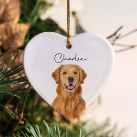 Resim Özel Pet Fotoğrafı ve İsimleri Seramik Kalp Şeklinde Süs, Kişiselleştirilmiş Pet Seramik Süs, Pet Noel Süsleri, Benzersiz Hafıza, Pet Severler İçin Hediye 