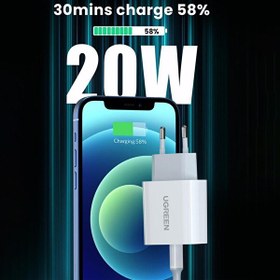 Resim Ugreen 20W PD Şarj Cihazı Ve PD To Lightning 1 Metre Data Şarj Kablosu 