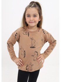 Resim Toontoy Kız Çocuk Baskılı Sweatshirt Kahverengi 