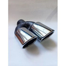 Resim Egzozcum 90 mm Paslanmaz Krom Sol Çift Çıkış Eğimli Kesim Yuvarlak Sessiz Egzoz Ucu Eksoz Çıkışı 1 Adet 