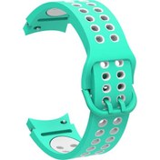Resim Ekılıf - Samsung Watch 4 Classic 42mm Uyumlu - Kordon Silikon Kordon Krd-02 - Yeşil-beyaz 