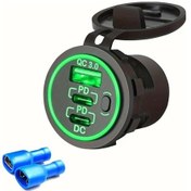 Resim Gaojunshop01 Yeşil Işıklı Kablosuz Triple Port Hızlı Araç Şarj Cihazı Tip C Pd 30 Qc 30 Düğmeli 12v 24v 