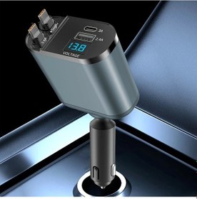 Resim Wangxi Siyah 66w Geri Çekilebilir Voltaj Göstergeli Araç Şarj Cihazı Android Ve Galaxy Hızlı Şarj Uyumlu 2 Usb Portlu 12v 24v Adaptör 