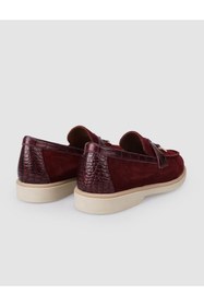 Resim Cabani Mirara %100 Hakiki Deri Bordo Süet Kadın Loafer 