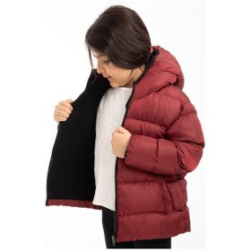 Resim Kız Çocuk Polarlı Kapüşonlu Su Geçirmez Rüzgara Dayanıklı Şişme Kışlık Mont & Kaban-42 Bordo 