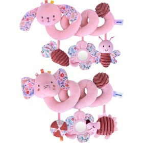 Resim Kız Bebek Araba Koltuğu ve Puset Asma Oyuncakları - Pastel Pembe Çiçekli Spiral Duyusal Oyuncaklar, BB Squeaker & Rattle'li, Yumuşak Güvenli Dekorasyonlar, Bebek Mobil, Beşik, Bassinet için Yeni Doğan Gelişimsel Öğrenme Oyuncakları, Sevimli Hayvan Tasarımı 