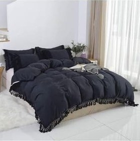Resim Battal Boy El Örgülü Püskül Saçaklı Siyah Nevresim Takımı Siyah 220 X 240 