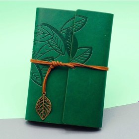 Resim Universal Yeşil Deri Kapaklı Yaprak Desenli Defter 