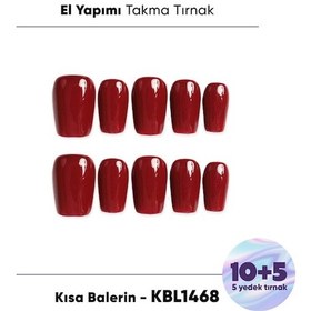 Resim 15'li Kırmızı Kısa Balerin Kbl1468 Tekrar Kullanılabilir El Yapımı Protez Takma Tırnak M 