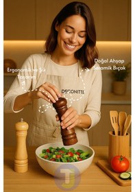 Resim Technojet 2adet Baharat Öğütücü Açık Koyu Renk Doğal Ahşap Değirmen Karabiber Kahve Tuzluk Biberlik Ahşap 