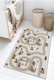Resim PINKIE HOME Kaymaz Taban Makinede Yıkanabilir Leke Tutmaz Yol Desenli Oyun Halısı, Oyun Matı, Çocuk Halısı-42 