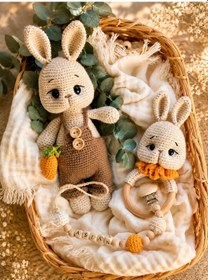 Resim Amigurumi Havuçlu Tavşan 3lü Set Kahverengi 