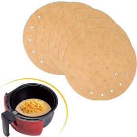 Resim 100 Adet Air Fryer Pişirme Kağıdı Tek Kullanımlık Hava Fritöz Yağ Geçirmez Yapışmaz Gıda Pişirme Kağıdı Yuvarlak Delikli Model 