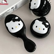 Resim Sanrio 1pc Black Hello Kitty Series Cushion Brush / Foldable Mirror Brush Beauty Tool Cute Cartoon Animal Style Scalp Massager Travel Size Convenient for Carrying Suitable for Home And Out Mini Delicate Gift 