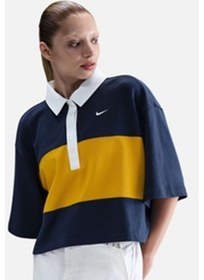 Resim Nike Sportswear Oversize Street Ss Womens Polo Top Polo Yaka Bol Kesim Kadın Tişört Sarı-lacivert Lacivert 