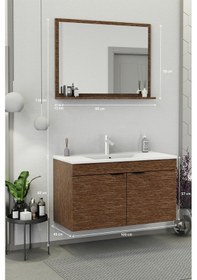 Resim Biani Fix Arya 100 Cm Banyo Dolabı,Seramik Lavabolu, Aynalı,Lavabo Dahil,Mdf,Aybe Kahve 