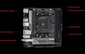 Resim AsRock A520M-ITX\u002Fac Socket AM4, DDR4 4733+Mhz(O.C.), M.2, USB 3.2, USB Type-C HDMI, DP, WI-FI + Bluetooth Mini-ITX A520 Anakart 