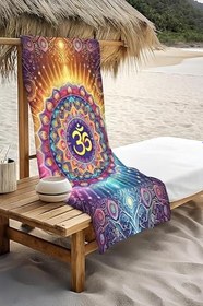 Resim Dijital Baskı Plaj Deniz Havlusu Om Mandala Desenli Peştamal HVL0055 