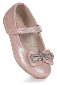 Resim Kiko Kids Bowtie Papyon Taşlı Cırtlı Kız Çocuk Babet Ayakkabı Pudra 