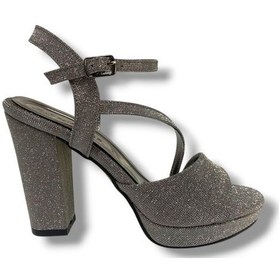 Resim Erbay 342-25 Simli Yüksek Topuk Kadın Sandalet Platin 