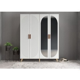 Resim Koza Membran 4 Kapaklı Portmanto Montaj Dahil Meşe Beyaz 140 Cm 