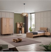 Resim Rustik Genç Odası Takımı - 3 Kapılı Dolap, Karyola, Komodin, Masa Ceviz 