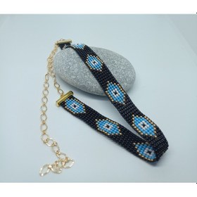 Resim Kum Boncuk Dokuma Nazar Choker Gümüş 