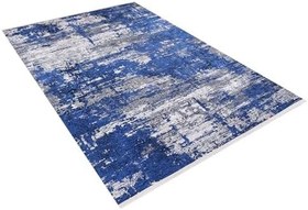 Resim UlanUde Mavi Modern Geometrik Etnik Eskitme Desenli Boho Makinada Yıkanabilir Hafif Hav Toz Vermez Leke Tutmaz Kaymaz Taban Dijital Makine Baskı Halı Oturma Odası Salon Yolluk Koridor Mutfak Halısı 